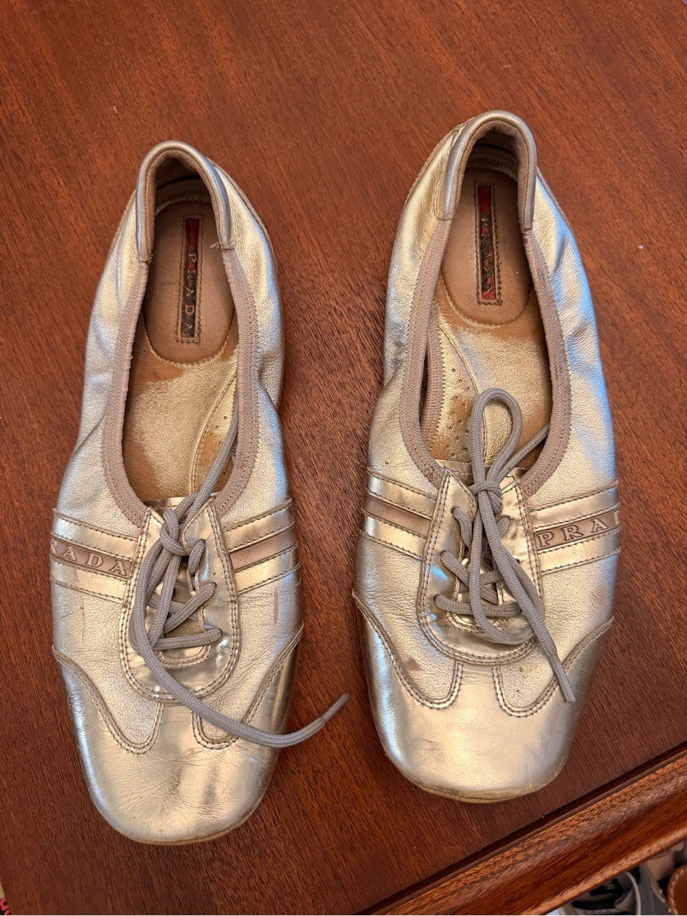 Prada Silver Leather Lace-Up Sneakers